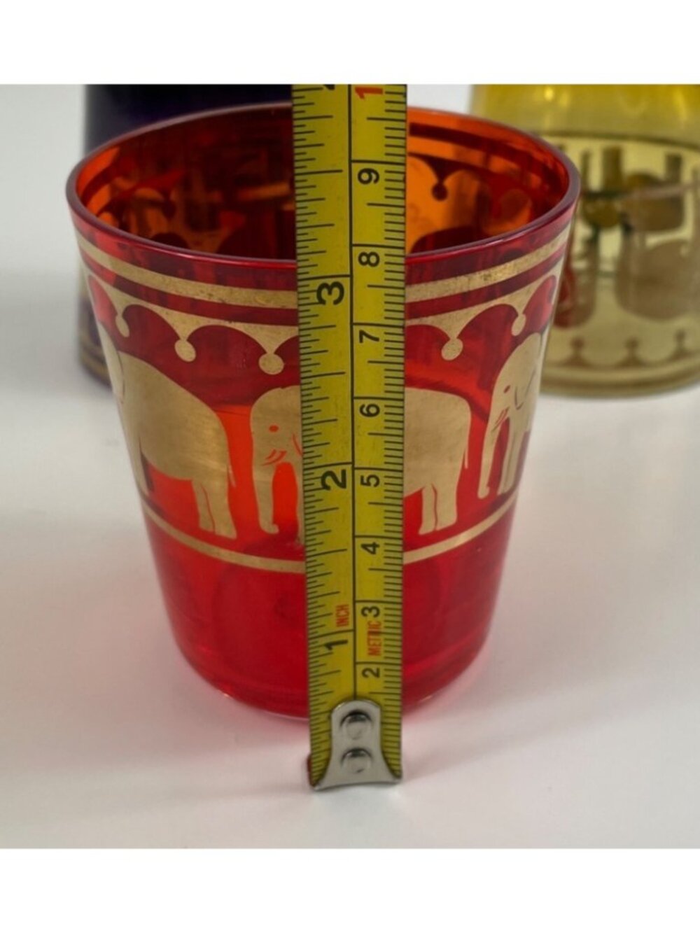 Set Of 3 Vintage MCM Elephant-Themed Juice/Lg Shot Glasses With Gold Detailing - Picture 8 of 9